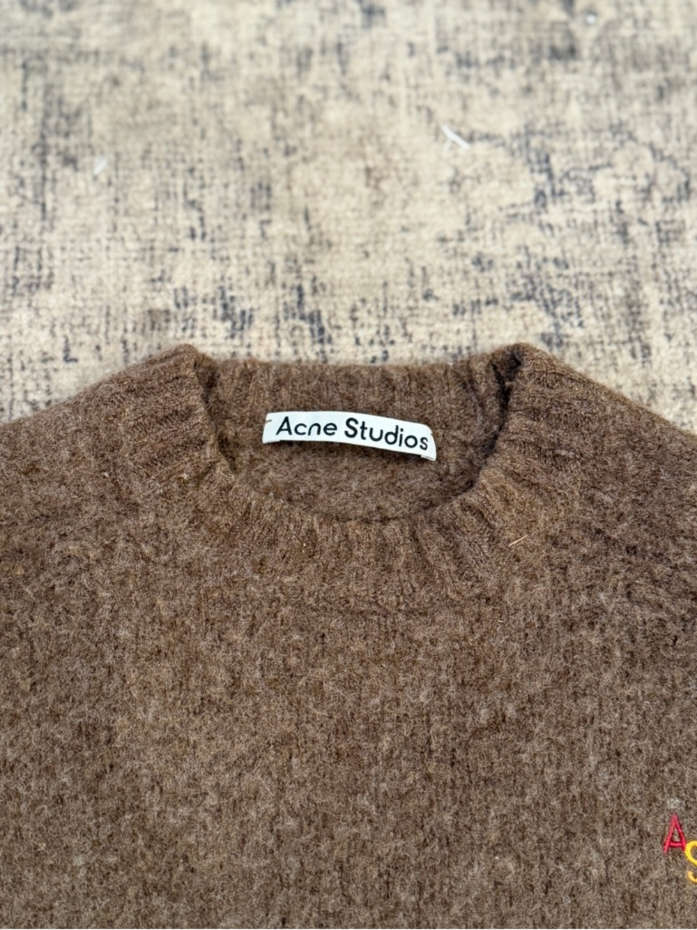 Acne Studios 100% Wool Sweater Womens S/M Brown Cropped Crewneck Luxury Knit - Picture 6 of 11